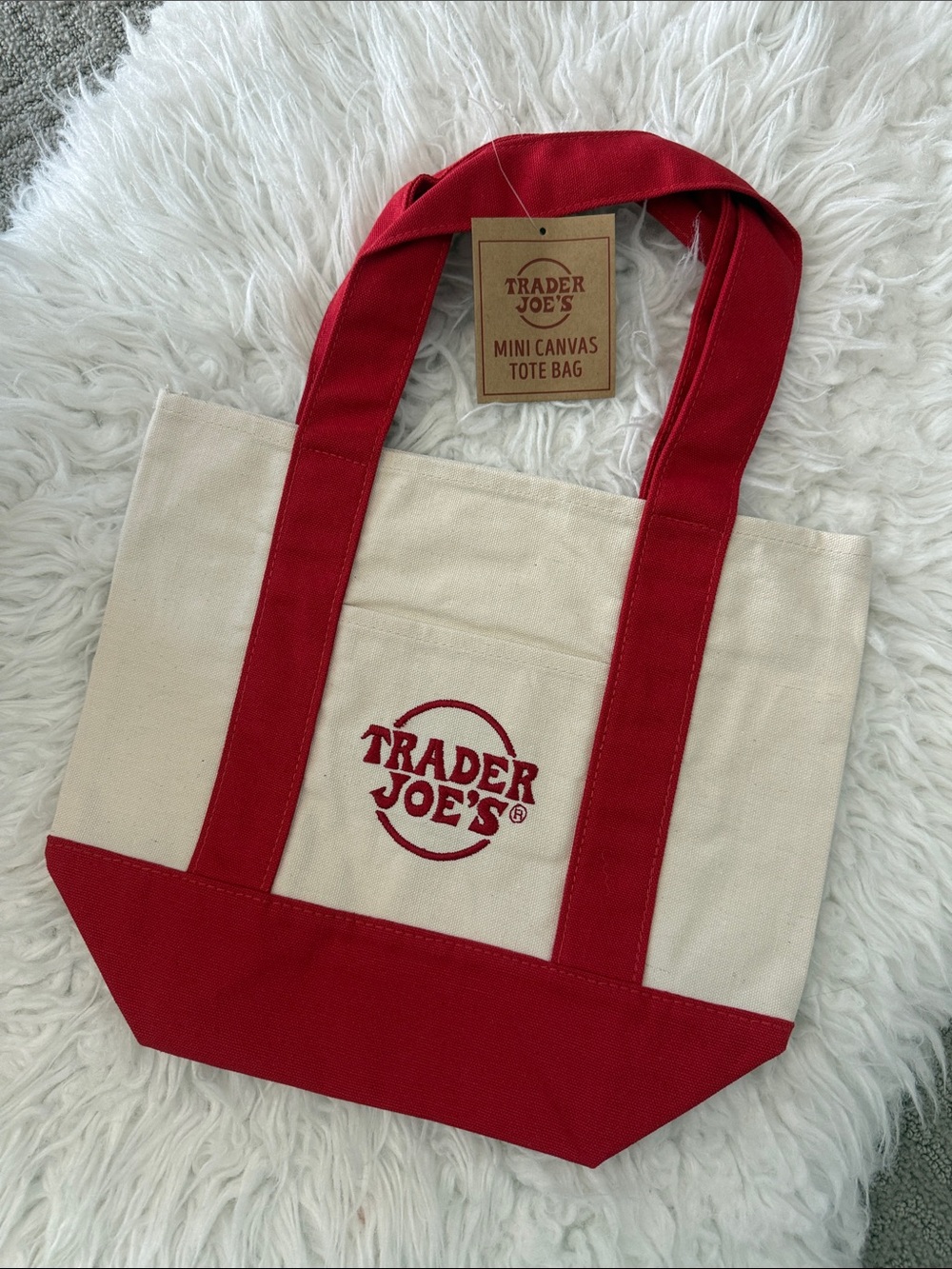 Trader Joe's Mini Canvas Tote Bag in Cream and Red